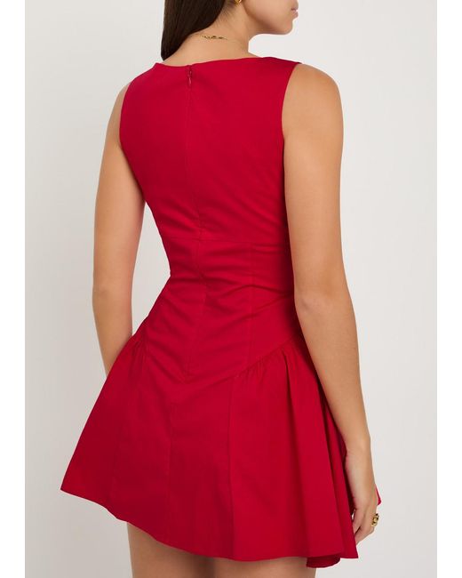 Staud Red Gwen Stretch-Cotton Poplin Mini Dress