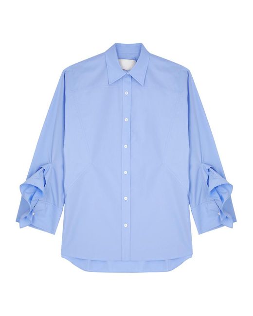 3.1 Phillip Lim Blue Ruffle-Trimmed Cotton-Blend Poplin Shirt