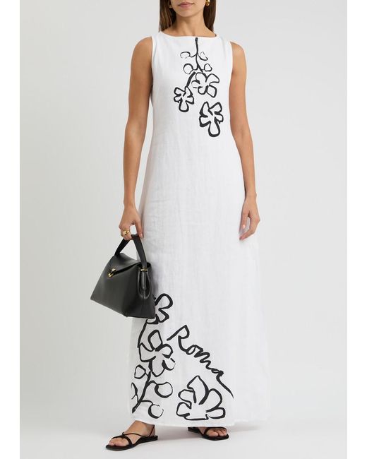 Faithfull The Brand White Nahna Printed Linen Maxi Dress
