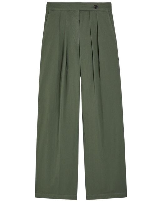Dries Van Noten Green Pamplona Wide-Leg Stretch-Cotton Poplin Trousers