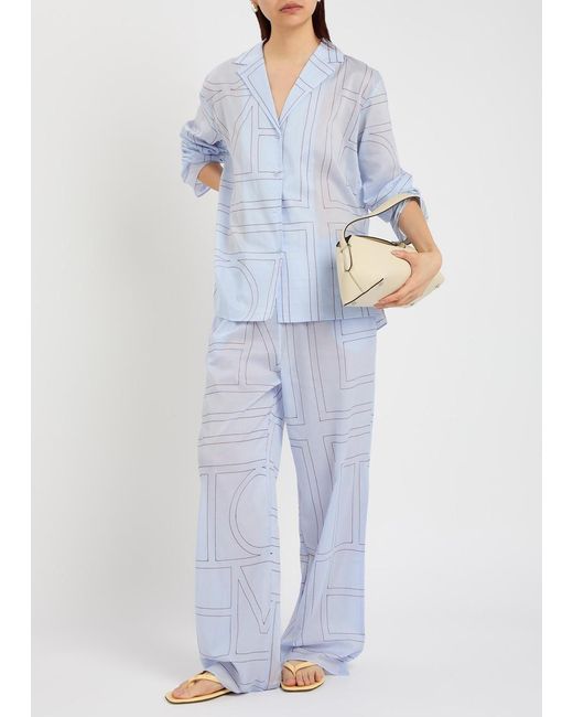 Totême Blue Logo-Monogrammed Cotton-Blend Pyjama Trousers
