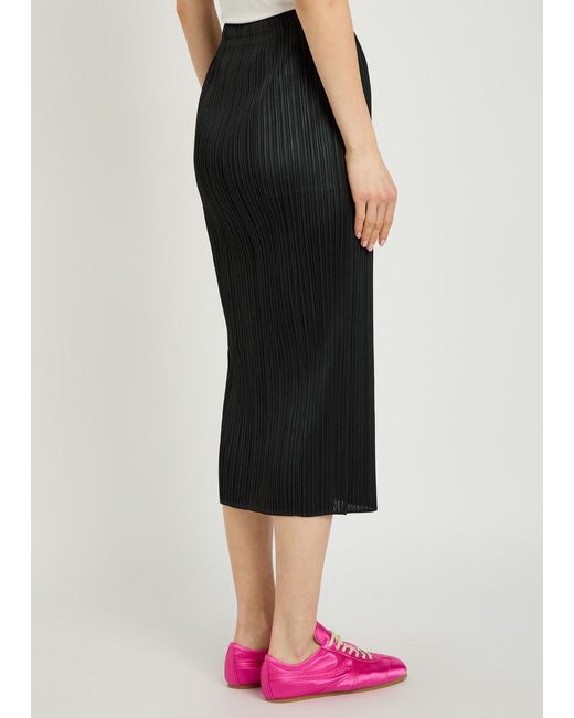 Pleats Please Issey Miyake Black Pleated Woven Midi Skirt