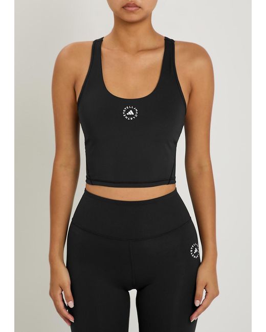 Stella McCartney Black Adidas X Logo-Print Cropped Stretch-Jersey Top
