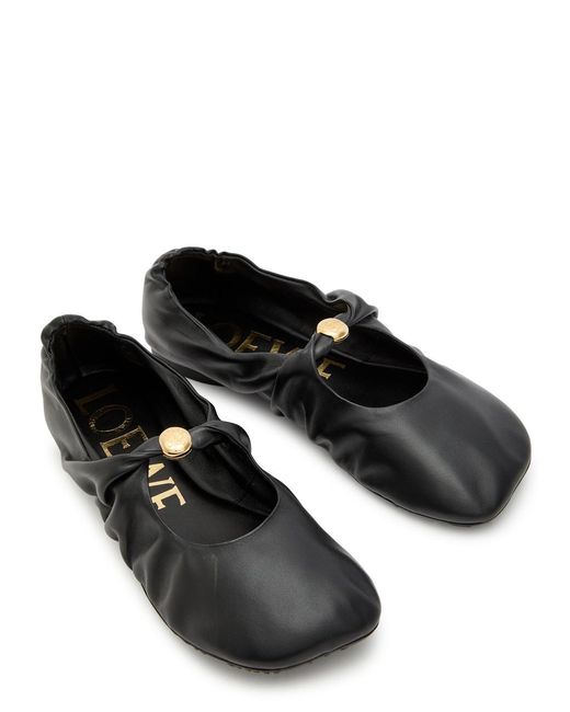 Loewe Black Pebble Leather Ballet Flats