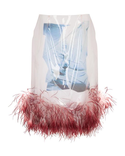 16Arlington White Vada Feather-trimmed Layered Midi Skirt