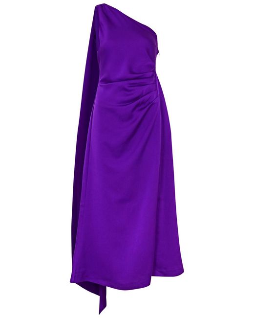 Misha Purple Estra One-Shoulder Satin Midi Dress
