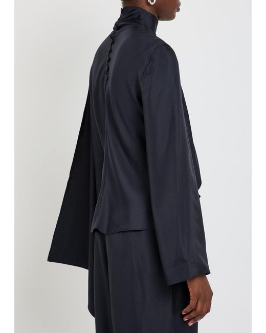 Rohe Black Draped Asymmetric Silk Top