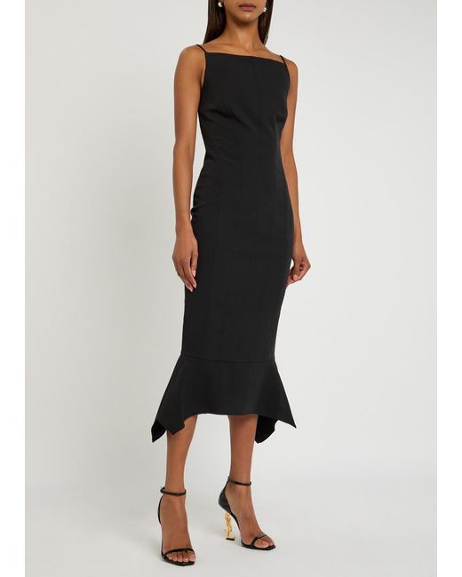 Roland Mouret Black Fishtail Hem Stretch-Crepe Midi Dress
