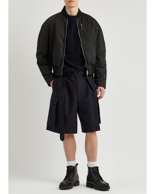 Dries Van Noten Blue Piers Belted Wool Shorts for men