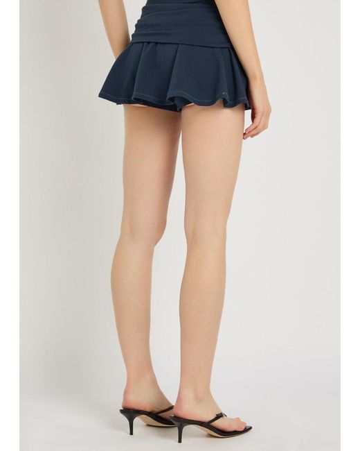 Skims Blue Foldover Stretch-Cotton Mini Skort