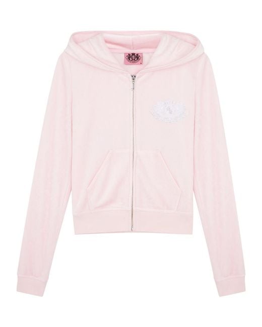 Juicy Couture Pink Heritage Logo Hooded Velour Sweatshirt