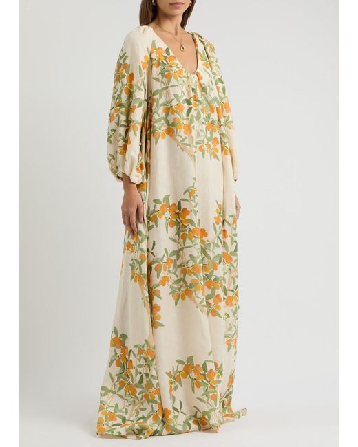 BERNADETTE Metallic Georgio Floral-Print Linen Gown