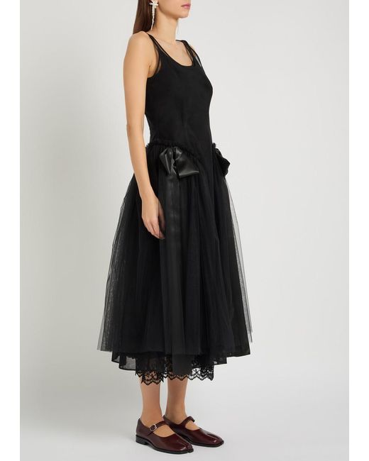 Simone Rocha Black Bow-Appliquéd Tulle Midi Dress