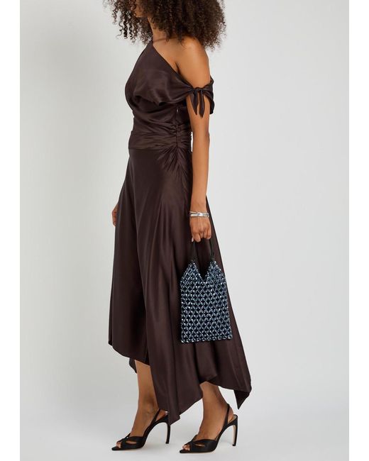 Staud Blue Karla Leather And Crystal-Bead Top Handle Bag