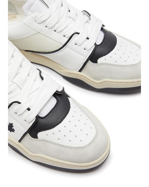 DSquared² White Spiker Panelled Leather Sneakers for men