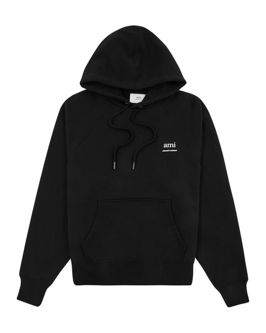 AMI Black Logo Hooded Stretch-Cotton Sweatshirt for men