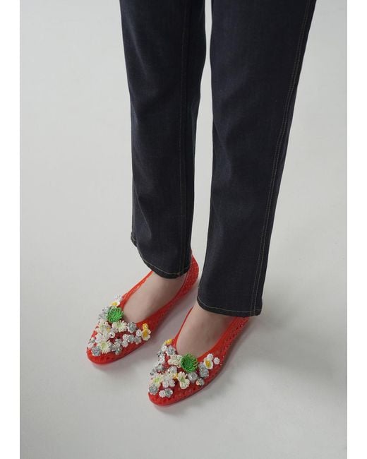 HEAVENLY JELLY Red Flower-Embellished Jelly Ballet Flats