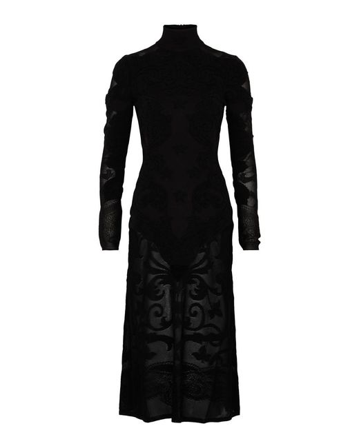 Balmain Black Baroque Fine-knit Midi Dress