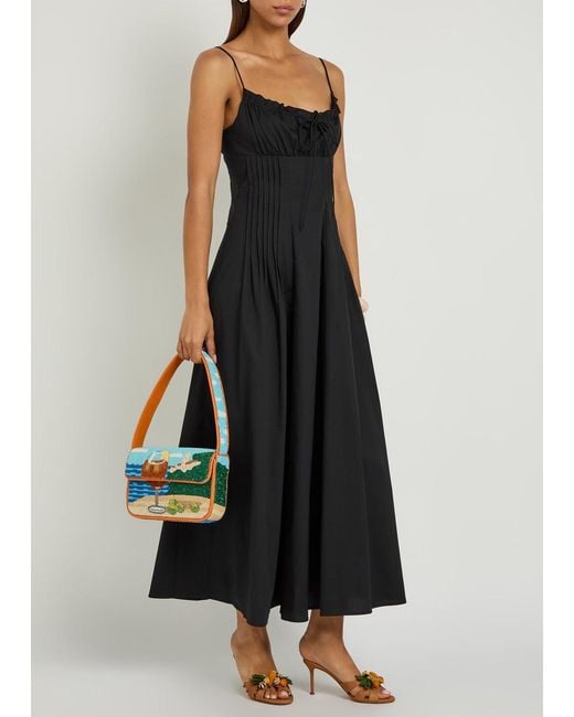 Staud Black Margi Pintuck Stretch-Cotton Midi Dress