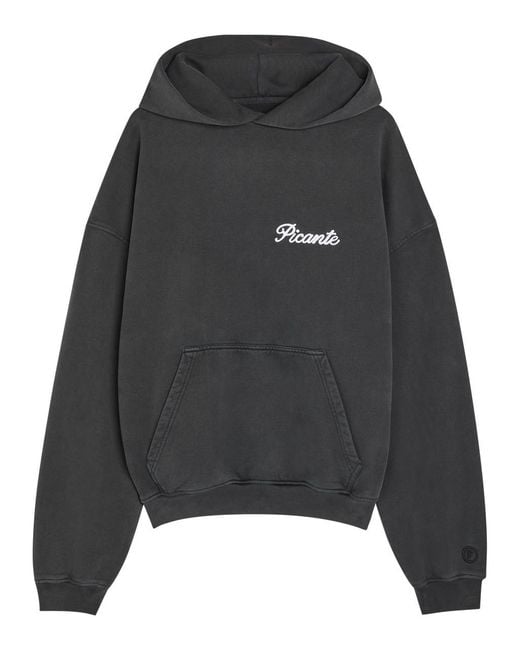 Picante Black Tailor Embroidered Hooded Cotton Sweatshirt for men