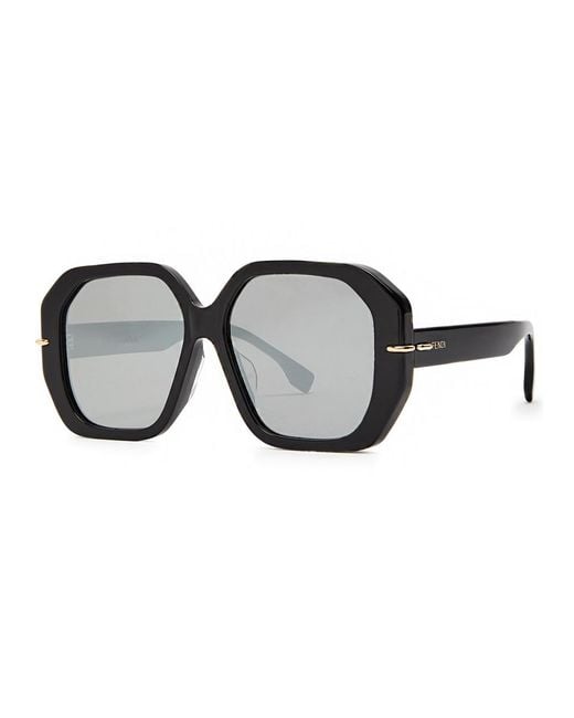 Fendi Black Selleria Oversized Hexagon-Frame Sunglasses
