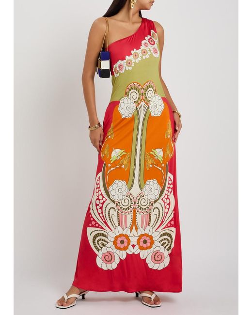 LaDoubleJ Orange Clingy Roy Printed Stretch-Jersey Maxi Dress