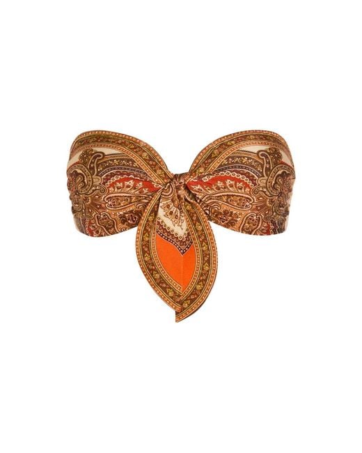 Zimmermann Brown Mahon Patterned Strapless Bikini Top