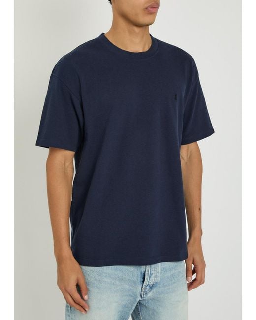 Saint Laurent Blue Logo-Embroidered Piqué Cotton-Blend T-Shirt for men