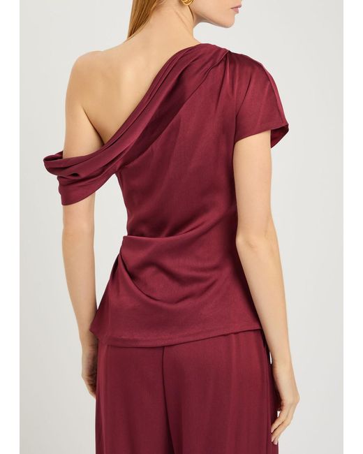 Jonathan Simkhai Red Phoebe Draped Satin Top
