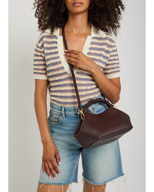 Ganni Brown Bou Small Grained Leather Top Handle Bag