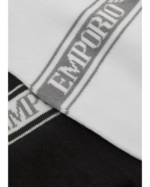 Emporio Armani Black Logo-intarsia Cotton-blend Sneaker Socks for men