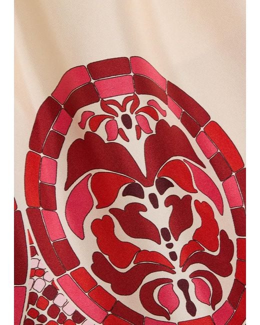 LaDoubleJ Red Palazzo Printed Silk-Twill Shorts