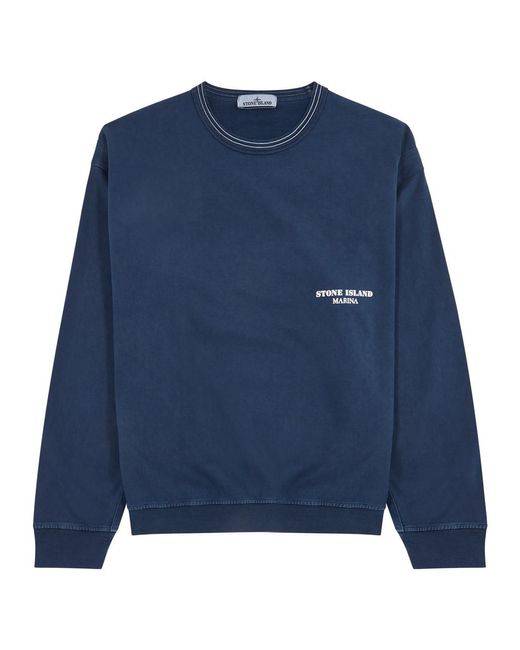Stone Island Blue Marina Logo-Print Cotton Sweatshirt for men