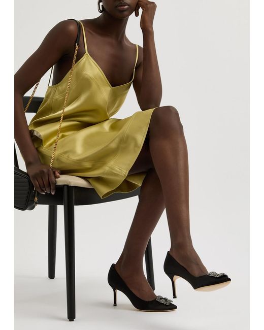 Manolo Blahnik Black Hangisi 75 Silk-Satin Pumps