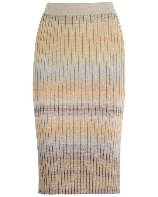 Missoni Natural Striped Metallic-Weave Ribbed-Knit Midi Skirt