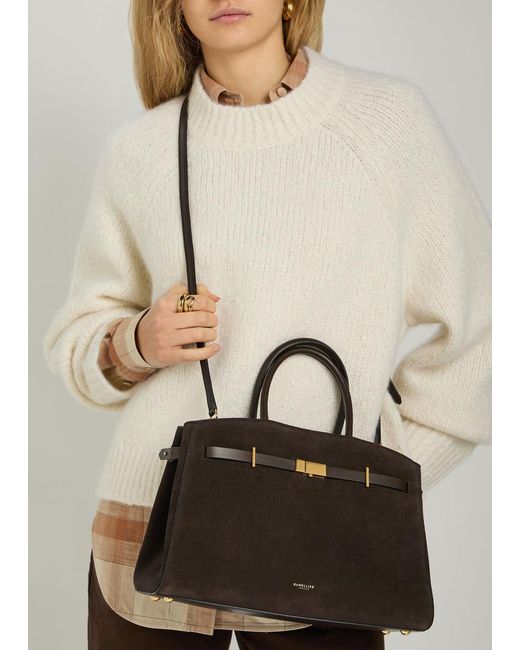 DeMellier London Brown The Hudson Midi Grained Leather Top Handle Bag