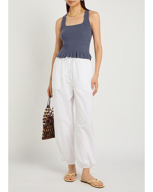 PAIGE Blue Bronwyn Ribbed Cotton-Blend Tank