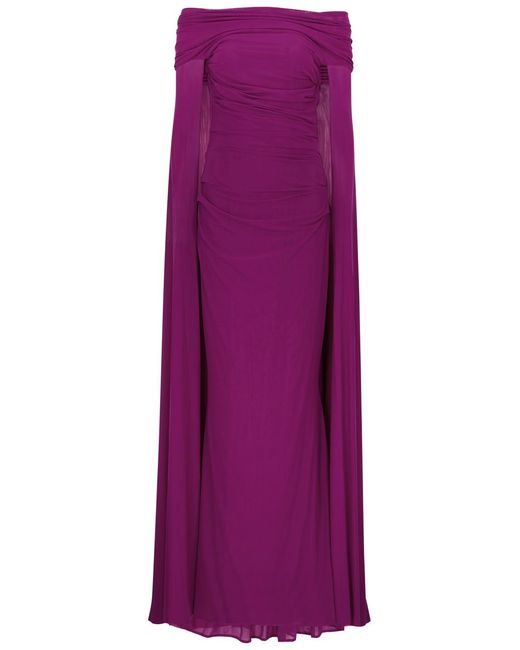 Talbot Runhof Purple Cape-effect Stretch-tulle Gown
