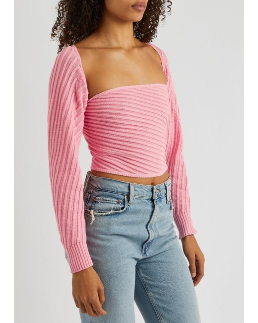 GIMAGUAS Pink Marianne Ribbed-knit Wrap Top