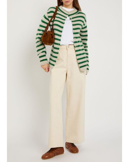 The Elder Statesman Green Cousteau Striped Cashmere Cardigan
