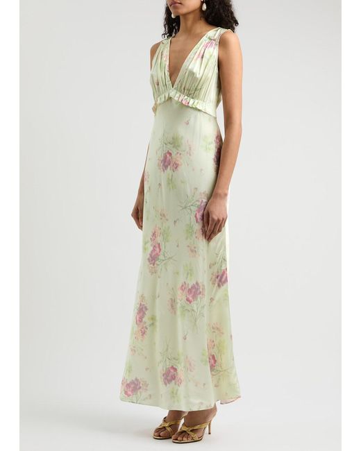 LoveShackFancy Metallic Suniva Floral-Print Silk Maxi Dress