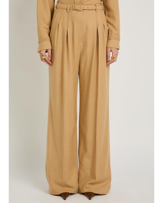 Gabriela Hearst Natural Vargas Herringbone Cashmere And Silk-Blend Trousers