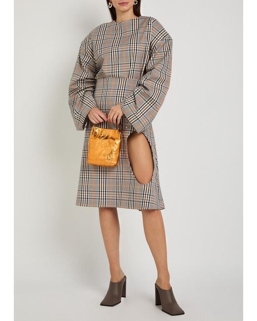 A.W.A.K.E. MODE Gray Checked Drawstring Cotton-Blend Top