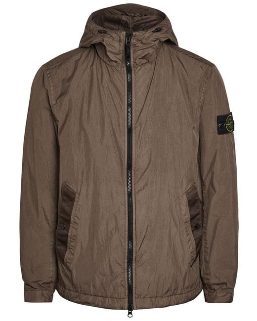 Stone Island Brown Hooded Crinkled Shell Jacket for men