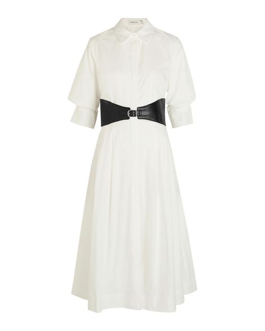 Jonathan Simkhai White Olson Belted Cotton-Blend Poplin Midi Shirt Dress