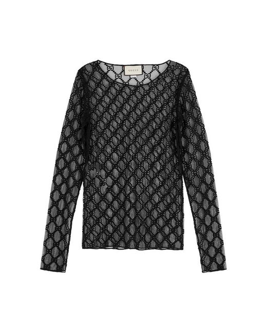 Gucci Black GG-embroidered Tulle Top