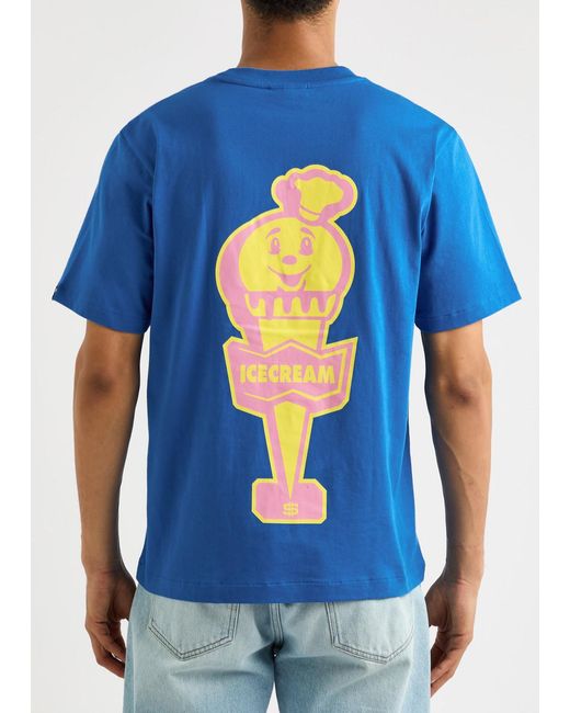ICECREAM Blue We Serve It Best Printed Cotton T-Shirt for men