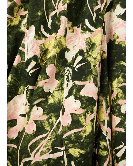 3.1 Phillip Lim Green Floating Iris Printed Cotton Midi Dress