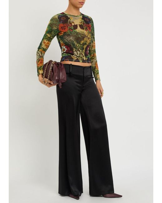 Alice + Olivia Green Delaina Floral-Print Mesh Top
