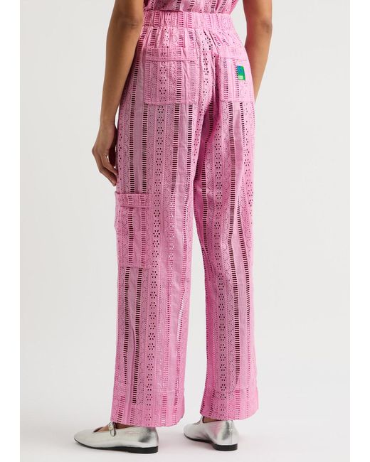 Damson Madder Pink Vacation Rafe Broderie Anglaise Cotton Trousers